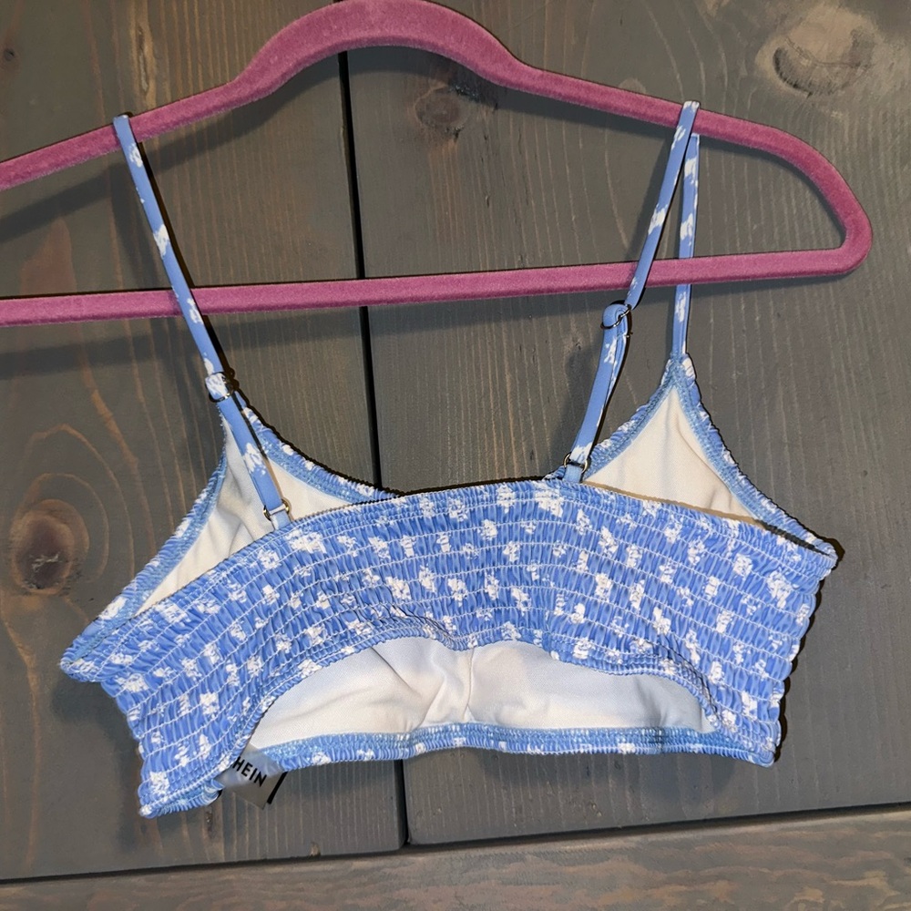SHEIN Blue and White Smocked Bikini Top - Picture 2 of 3